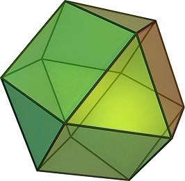 Je kunt een driehoekige koepel ook zien als een halve kuboctaëder (een van de 13 Archimedische lichamen)