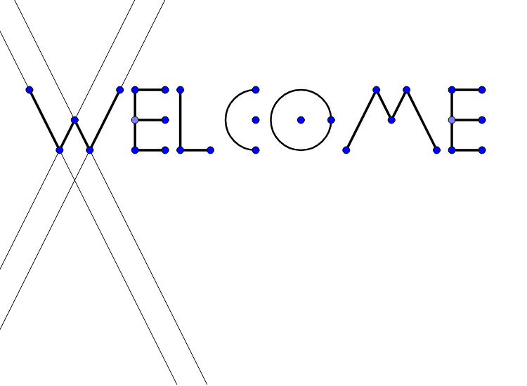 This is your first step to learning how to use a tool called Geogebra to learn geometry.  Try moving around the lines and points that make up the word "WELCOME". Press Enter to start activity