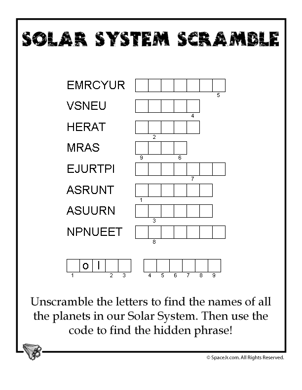 Children are asked to write the correct name of the planet.