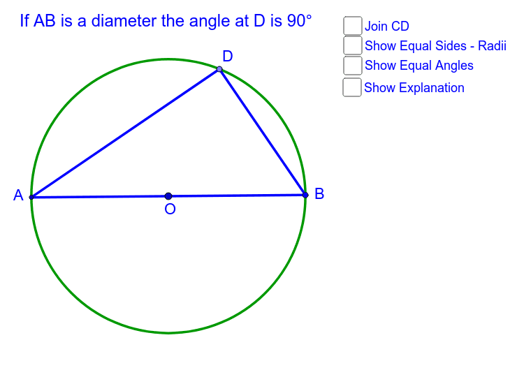 Theorem 2. Angle subtended at the circumference by a semicircle is 90° Press Enter to start activity