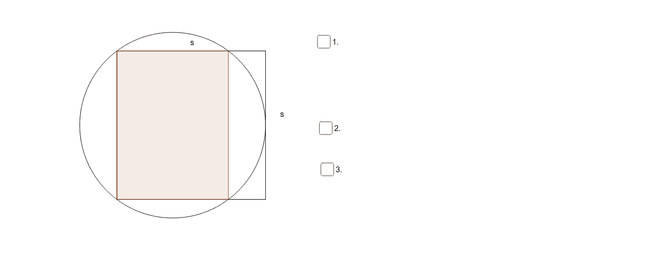 Berechnen Sieden Fl¨cheninhalt des schraffierten Rechtecks aus der Seitenlänge s des skizzierten Quadrates. S= 8 cm Press Enter to start activity
