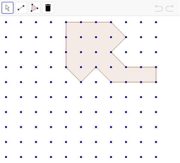 The polygon shown has an area of 15. Create your own polygon with the same area. (Use the polygon tool) Press Enter to start activity