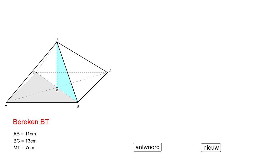 Ribbe BT berekenen in Piramide met Pythagoras – GeoGebra
