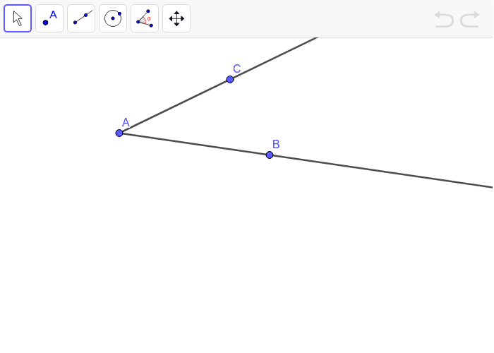 Task 3: Angle Bisector - Create an angle bisector for the given angle.  Verify the ray bisects the angle by measuring the degrees of both angles. Press Enter to start activity
