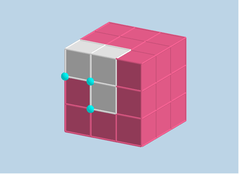 Drag any LARGE POINT to remove a small white cube from the main cube.  Then answer the questions that follow.  Press Enter to start activity