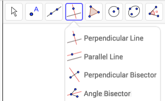 Perpendicular bisector, click on the sides.
Angle bisector, click on 3 vertices with the angle you want bisected in the center.