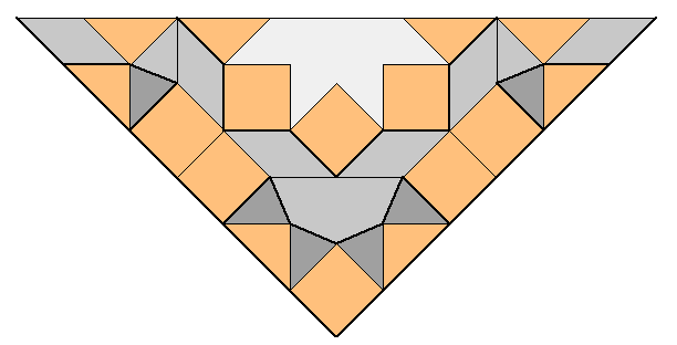 Muqarna in [url=https://www.geogebra.org/m/u3d8sx2h#material/muzg4etf]Mizdakhan[/url] (14th century) based on a tiling with squares, rhombuses and triangles
drawing: Shiro Takahashi