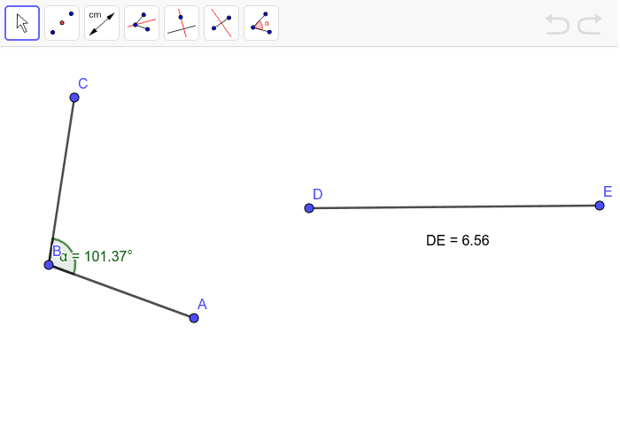 11) Use the tools available to create an angle bisector, find the midpoint and create a perpendicular bisector. Show that the angles and the line segments are congruent using the distance tools Press Enter to start activity