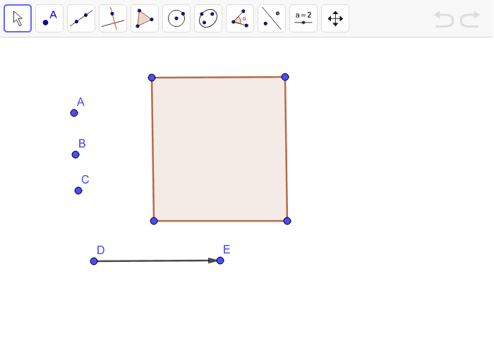 Use the "Translate by Vector" feature to translate points A, B, and C. into the box. Translate them by the directed line segment from DE. Press Enter to start activity