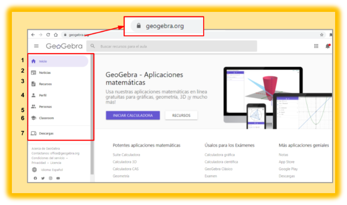 Para ingresar a la plataforma de Geogebra nos dirigimos a la dirección www.geogebra.org