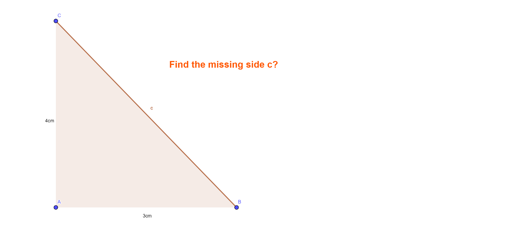 Question: Find the missing side c in the triangle below?