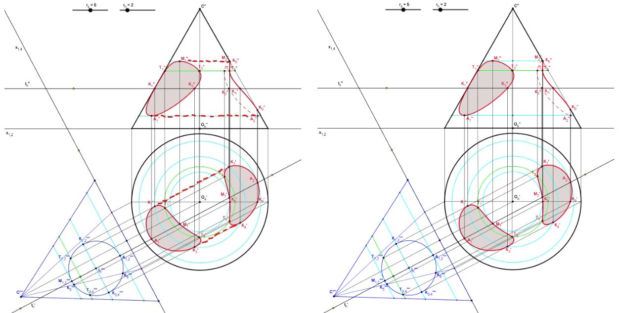 [i][i][i][i]An example of a complete interpenetration of a cone and a cylinder, after the removal of the cylinder if the cone is a 1) solid or only a 2) surface[/i][/i][/i][/i]