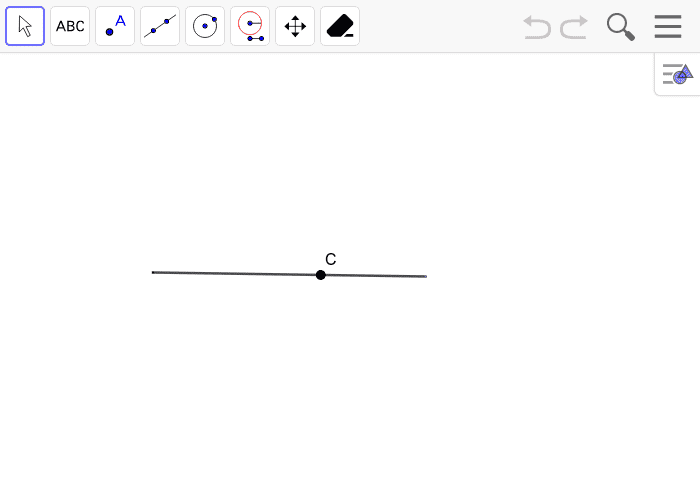 Here is a line with a point labeled C. Use straightedge and compass moves to construct a line perpendicular to the line that goes through C. Press Enter to start activity
