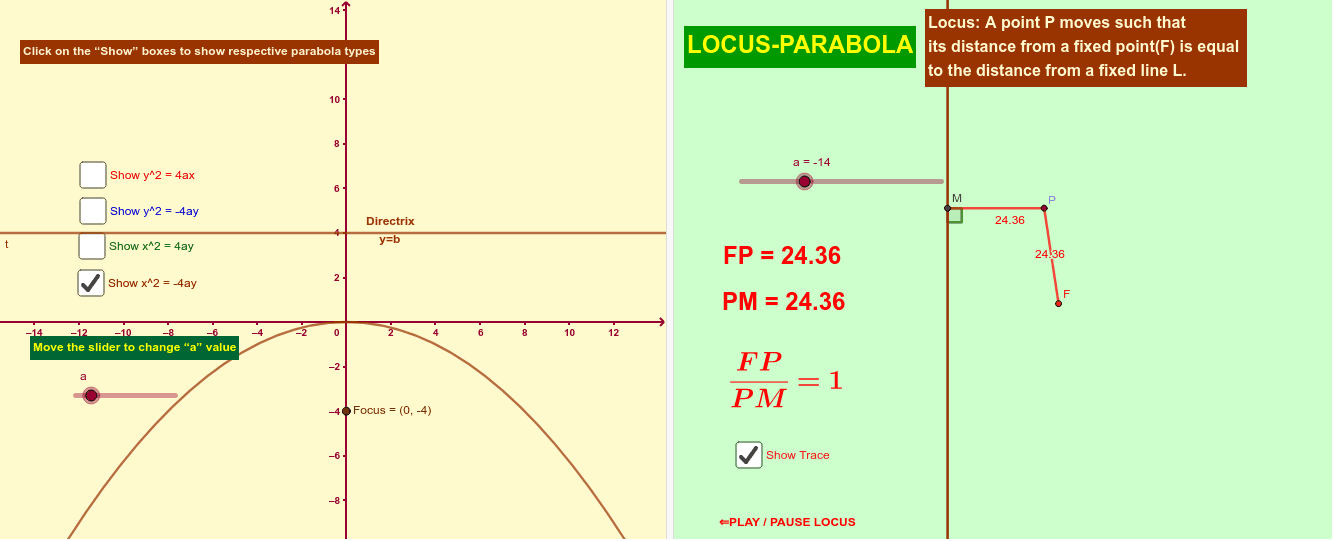 Tracing of a Parabola Press Enter to start activity