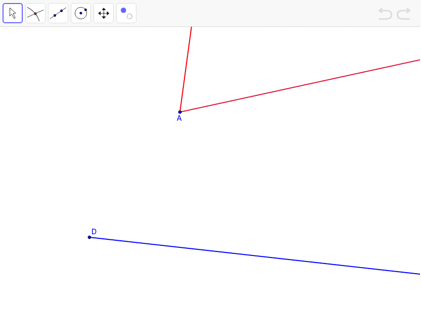 Construct an angle congruent to angle A using vertex D and the blue ray. Press Enter to start activity