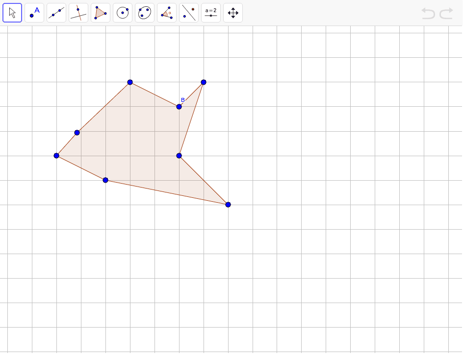 Zarotirati nacrtan lik oko točke B u smjeru suprotnim od kazaljke na satu za 90 stupnjeva. Provjeriti točnost rješenja uz pomoć alata "rotate around point". Press Enter to start activity