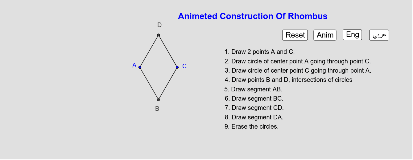 Animated Construction Of The Rhombus  الإنشاء المُتحرّك ذاتياً للمُعيّن Press Enter to start activity