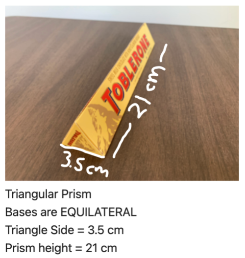 Note the height of this triangular prism = 21 cm.  Use this data and your results above to complete the activity below. 