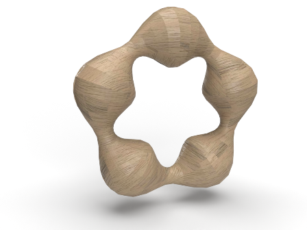 Representación en madera de uno de los cíclicos, con 5 bucles.