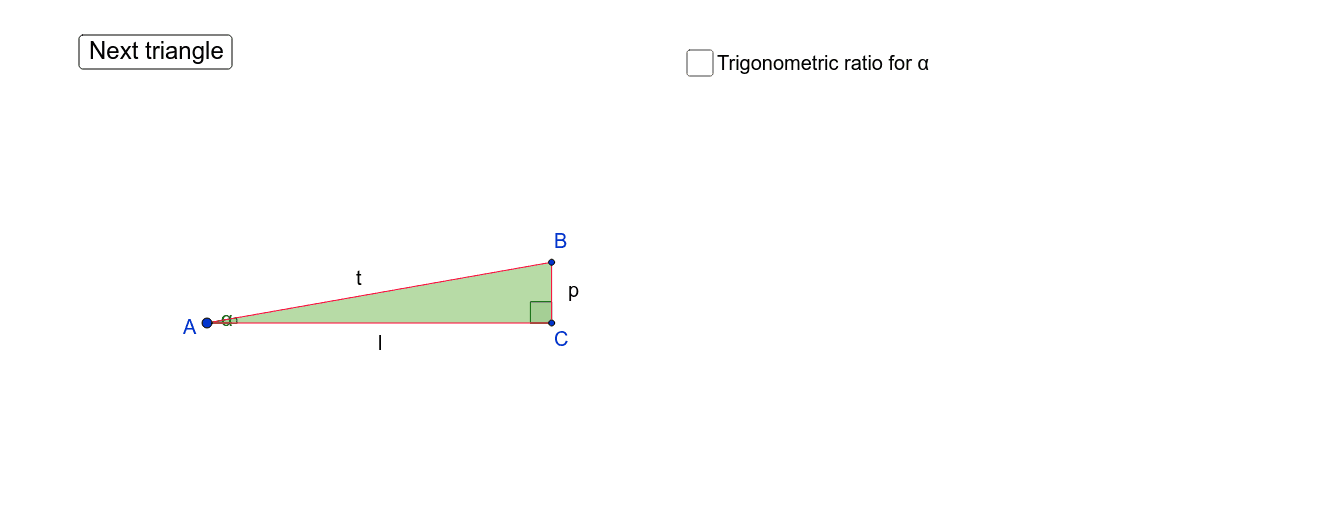Right-angled triangle trigonometry ratio - random triangle Press Enter to start activity