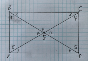 In the app above, construct the intersection of both diagonals.  Label this point as E (like shown in this pic.) 