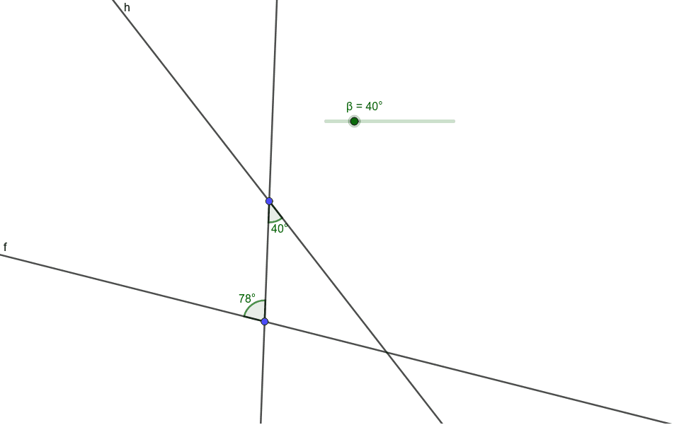 Move the slider so that lines f and h become parallel. Press Enter to start activity