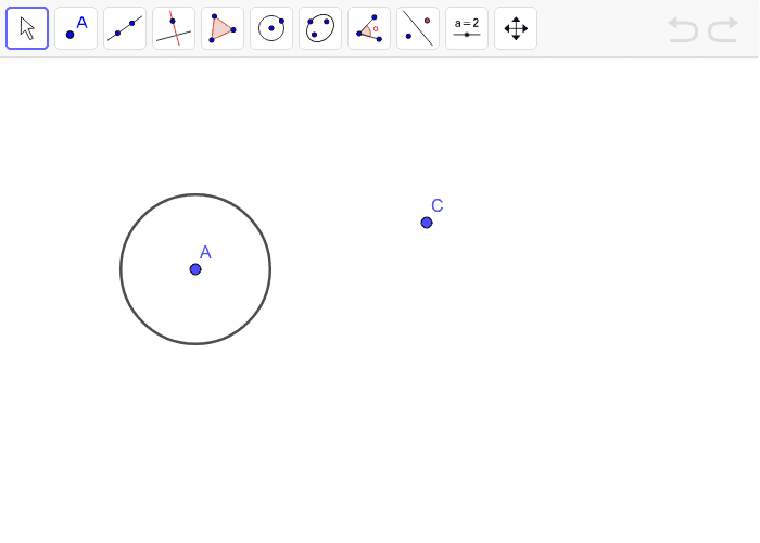 Construct both tangents to circle A through point C. Press Enter to start activity