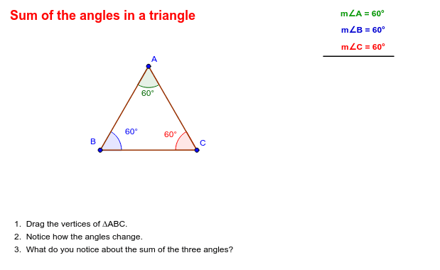 Relation of angles of a Triangle  Press Enter to start activity
