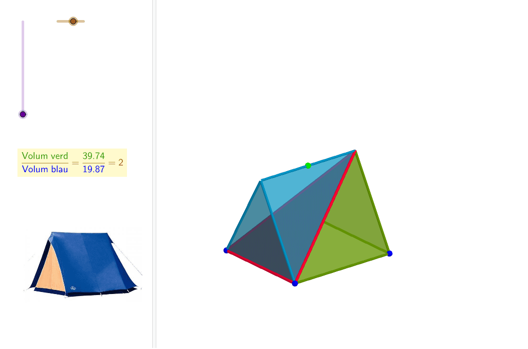 La tenda de campanya: el volum verd també és el doble del volum blau Premeu Enter per iniciar l'activitat