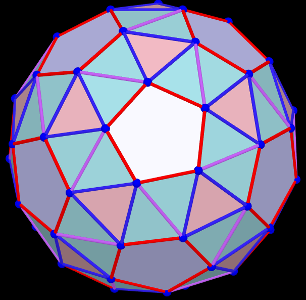 Example 12. Pmax=1.354 126 670 906 69; t=0.5, q, α;  V=60 -Biscribed Snub Dodecahedron. 