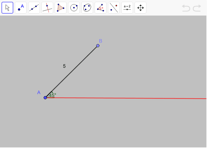 Construct a segment with a given length of 4 so that it creates a triangle with the red base line. Press Enter to start activity