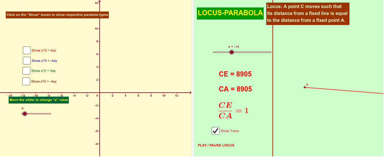 Parabola types and Locus Press Enter to start activity