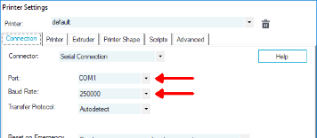 Find the port and baud rate