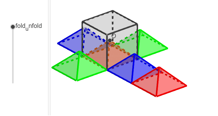Construct Pyramids under a given Cube and prove that volume of a pyramid is 1/3 the volume of cube. Press Enter to start activity