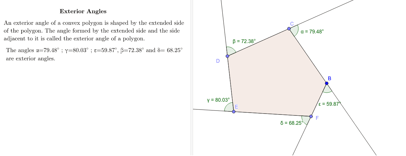 Exterior angles of the convex polygon. Press Enter to start activity