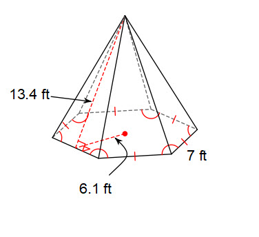 Figure 4. Find the Volume of the Regular Hexagonal Pyramid. Remember to calculate the area of a regular polygon using the formula A = 1/2aP. This problem is challenging!