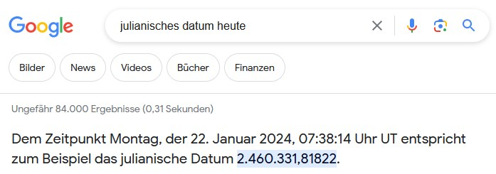 JD.0 → 12:00  High Noon/12 Uhr mittags / JD.5 → 0:00 Midnight/Mitternacht