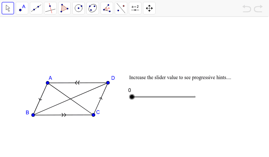 NOTE: This version of the proof uses the fact that opposite sides of parallelograms are congruent (see prior proof). Press Enter to start activity