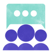 ikona koja prikazuje stiliziranog učitelja i dva učenika sa zajedničkim razgovornim oblakom (prikazuje kako razgovaraju)