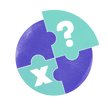 Círculo dividido en cuatro piezas de rompecabezas, dos están en blanco y las otras son la letra X y un signo de interrogación.