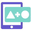 bir tabletin önünde birer üçgen, artı işareti ve çember gösteren simge